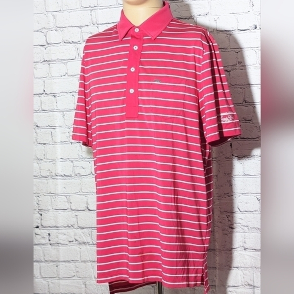 RLX Ralph Lauren Golf Polo Shirt Men's L‎ Red & White Stripped Polo With Logo
